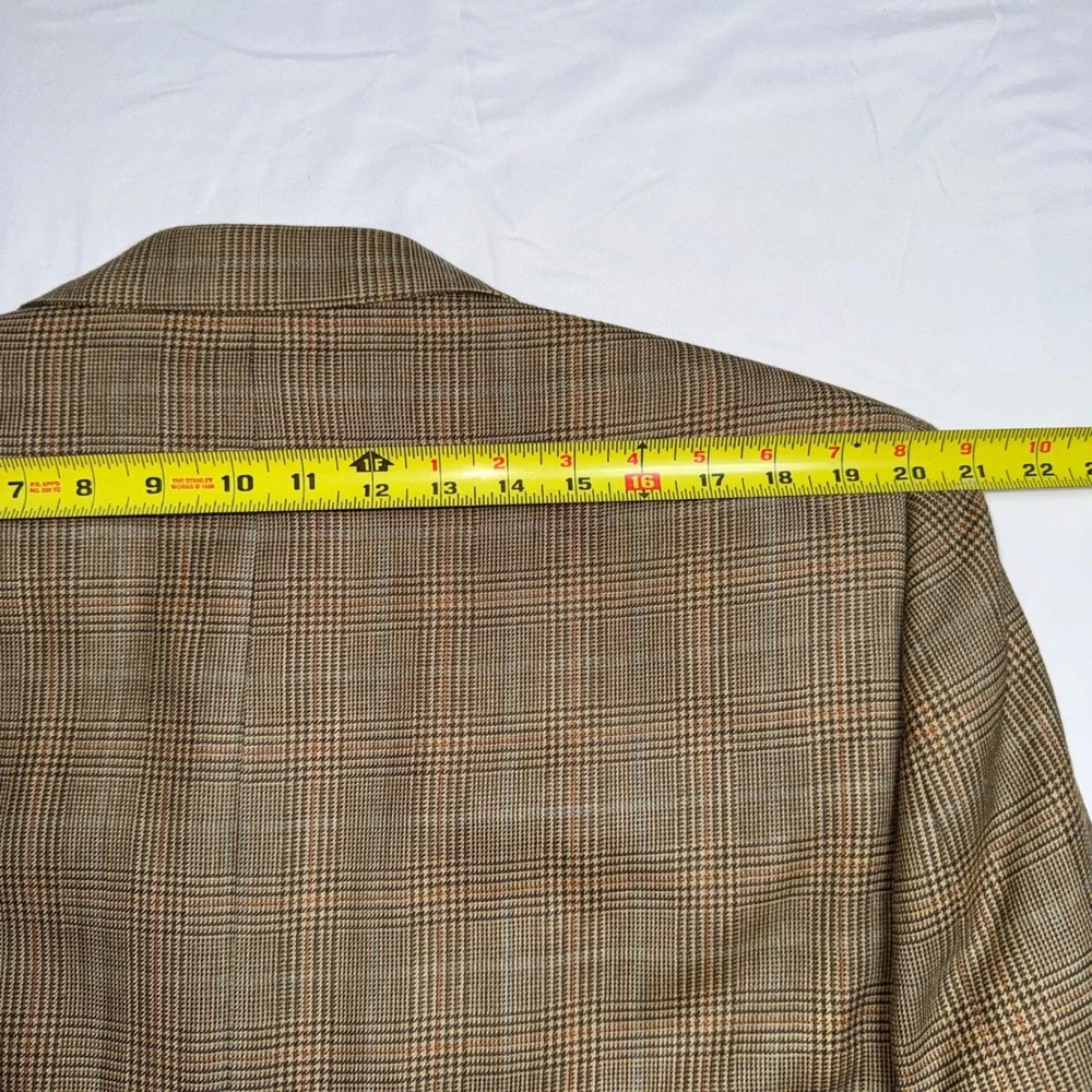 Lauren Ralph Lauren Mens 44L Silk Wool Glen Plaid Blazer Sport Coat Brown Tan